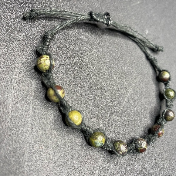 HANDMADE Dragon's Blood Jasper Beads Knotted with Black Hemp Cord - Picture 2 of 6
